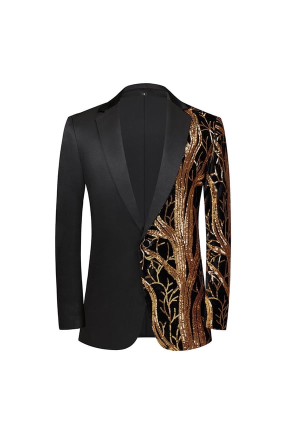 Men Sequin Shiny Prom Suit Jacket One Button Slim Fit Sport Coats and Blazers Jacket for Wedding Banquet Gold