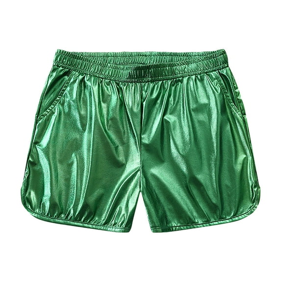 FRSASU Men Shiny Leather Thin Slim Shorts Male Solid Color Summer Beach Ultra Short Pant Green