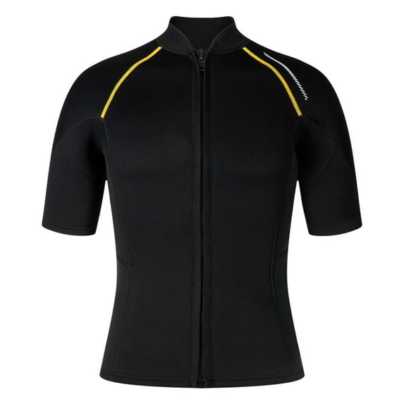 FRSASU Men Short-Sleeved Wetsuit Tops and Vest 3/2mm Nylon Jacket Surfing Swimming Front Zip Wet Suit for Water Sports Black
