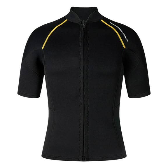 FRSASU Men Short-Sleeved Wetsuit Tops and Vest 3/2mm Nylon Jacket Surfing Swimming Front Zip Wet Suit for Water Sports Black