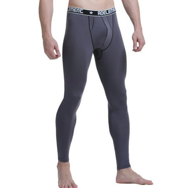 FRSASU Men Solid Tight Base High Waist Breathable Keep Warm Ankle-Length Pants Gray L