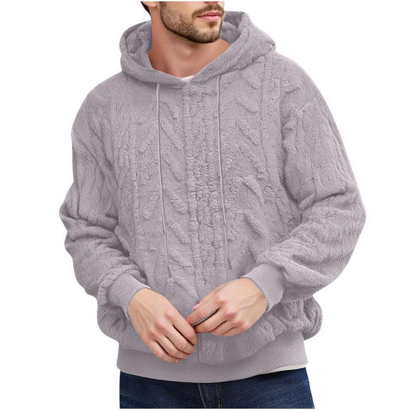 FRSASU Men Suede Jacquard Hoodie Sweatshirt Loose Fit Fashion Pullover Hoodie Casual Long Sleeve Hooded Top with Pocket Silver