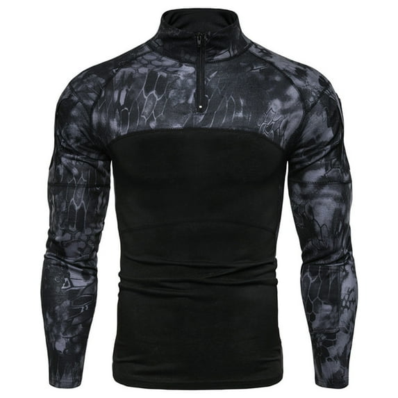 FRSASU Men Tops Clearance Men Outdoor Fitness Camouflage Long Sleeve Zipper Pocket Stretch T-Shirt Tops