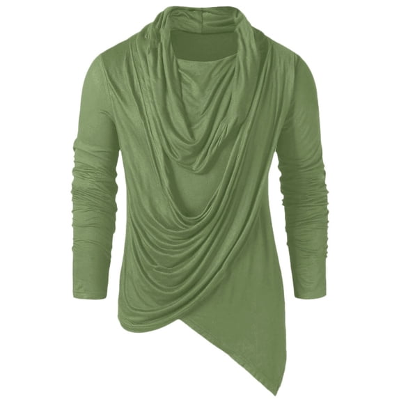 FRSASU Men Tops Men Winter Vintage Asymmetric Pile Heap Collar Solid Long Sleeve Tops Shirts