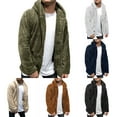 thumbnail image 1 of FRSASU Men Winter Long Sleeved Velvet Hooded Sweatshirt Cardigan Jacket Zipper Hoodie Button Outwear Khaki, 1 of 9