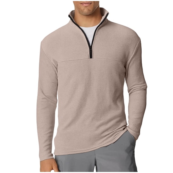 FRSASU Men's 1/4 Zip Pullover Long Sleeve Sun Protection Waffle Sports Shirts Lightweight Athletic Workout Shirt Khaki