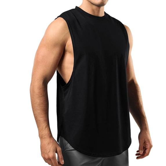 FRSASU Men's 100% Cotton Tank Top Ultra Soft Sleeveless Crewneck Breathable Muscle Cut off Gym Workout Undershirts Black