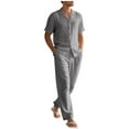 thumbnail image 1 of FRSASU Men’s 2 Piece Cotton Linen Outfit Summer Beach Short Sleeve Button Down Shirt and Pants Set Gray, 1 of 5