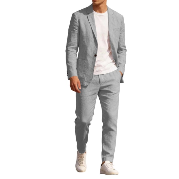FRSASU Men's 2 Piece Outfits Lapel Long Sleeve Button Down Dress Sets Casual Business Work Clothes Gray