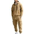 thumbnail image 1 of FRSASU Men's 2-Piece Set Half Zip Long Sleeve Hoodies Top Cargo Sweatpants Pockets Set Solid Casual Outwear Outfits Khaki, 1 of 1