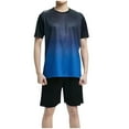 thumbnail image 1 of FRSASU Men's 2 Piece Tracksuit Breathable Fashion Gradient Crewneck Tee Shirts with Running Gym Shorts Summer Workout Sets Blue, 1 of 8
