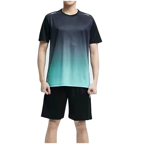 FRSASU Men's 2 Piece Tracksuit Breathable Fashion Gradient Crewneck Tee Shirts with Running Gym Shorts Summer Workout Sets Green
