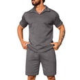 thumbnail image 1 of FRSASU Men's 2 Pieces Beach Outfit Set Short Sleeve Lapel Button Down Shirts Shorts Summer Casual Outfits Dark Gray, 1 of 6