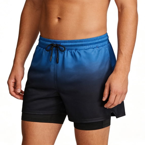 FRSASU Men's 2 in 1 Gradient Running Shorts Lightweight Summer Loose Elastic Waist Athletic Quick Dry Shorts with Pockets Blue