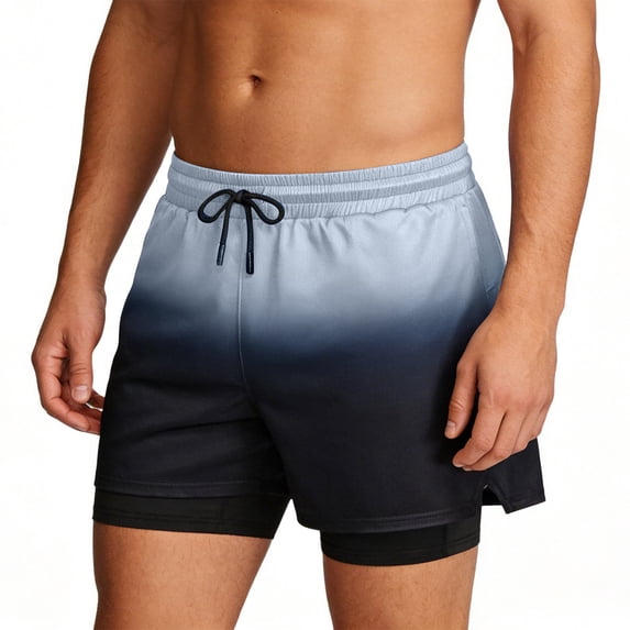 FRSASU Men's 2 in 1 Gradient Running Shorts Lightweight Summer Loose Elastic Waist Athletic Quick Dry Shorts with Pockets Gray