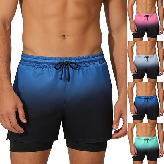 FRSASU Men's 2 in 1 Gradient Running Shorts Lightweight Summer Loose Elastic Waist Athletic Quick Dry Shorts with Pockets Pink