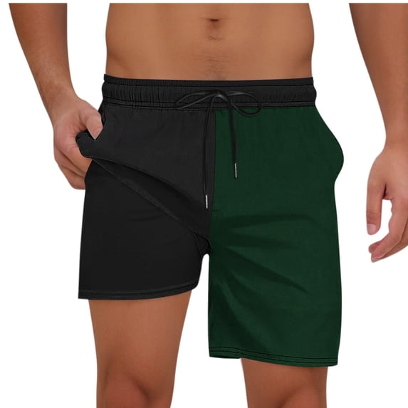 FRSASU Men's 2 in 1 Running Shorts 5 Inch Gym Athletic Color Block Workout Shorts for Men Quick Dry Active Training Shorts with Pockets Green