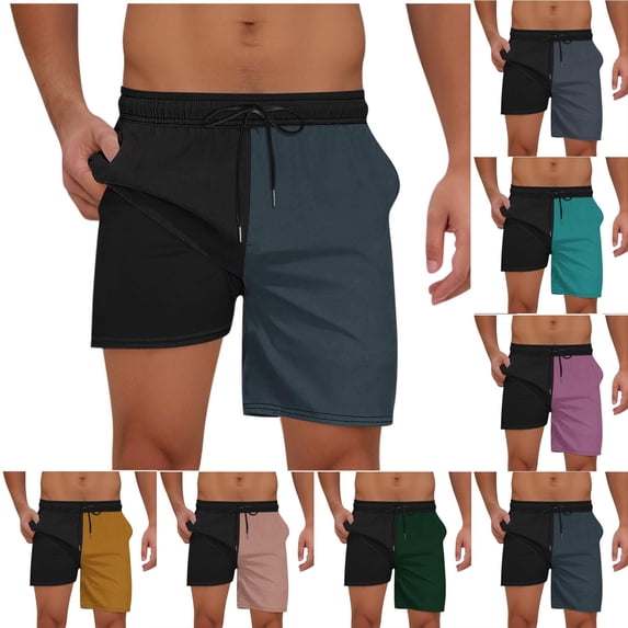 FRSASU Men's 2 in 1 Running Shorts 5 Inch Gym Athletic Color Block Workout Shorts for Men Quick Dry Active Training Shorts with Pockets Purple