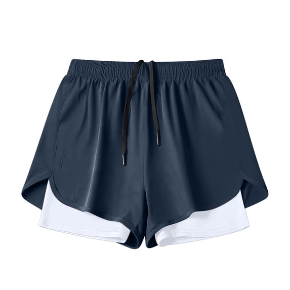 FRSASU Men's 2 in 1 Running Shorts 5 inch Gym Athletic Workout Shorts with Liner Quick Dry drawstring Short with Pockets Navy