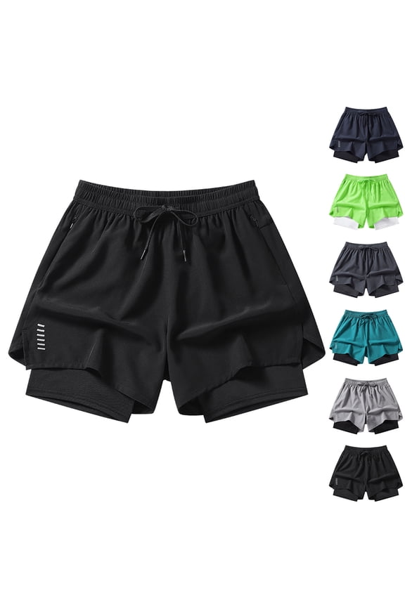 Men's 2 in 1 Running Shorts Workout Basketball Short Swimming Trunks with Compression Liner Light Blue