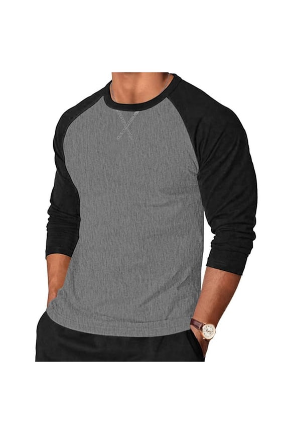 Men's 3/4 Sleeve Shirts Crew Neck Baseball T Shirts Moisture Wicking Athletic Color Block Tops Gray