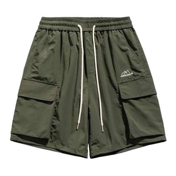 FRSASU Men's 5 Inch Linen Shorts Casual Elastic Waist Drawstring Surfing Quick-drying Summer Beach Shorts with Pocket Army Green