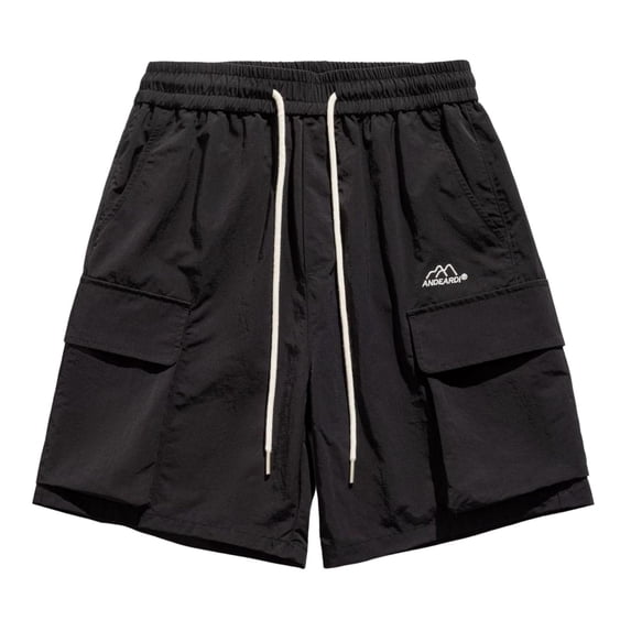 FRSASU Men's 5 Inch Linen Shorts Casual Elastic Waist Drawstring Surfing Quick-drying Summer Beach Shorts with Pocket Black