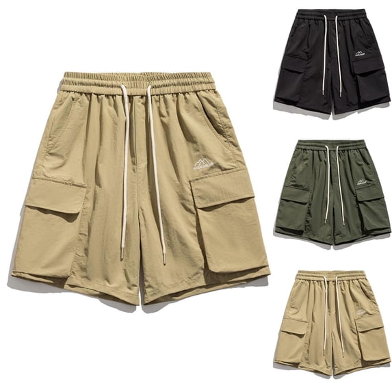 FRSASU Men's 5 Inch Linen Shorts Casual Elastic Waist Drawstring Surfing Quick-drying Summer Beach Shorts with Pocket Khaki