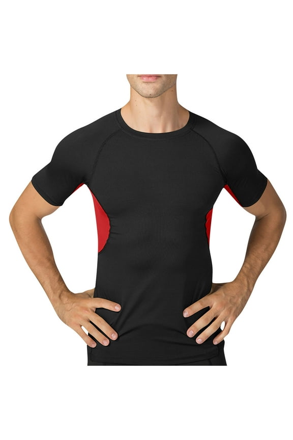 Men's Active Athletic Fitted Stretch Tight Quick Dry Power Short Sleeve Performance Raglan T-Shirt for Gym, Running Red