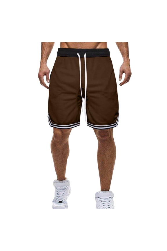 Men's Athletic Basketball Short Solid Performance Tech Loose-Fit Training Shorts with Drawstring Elastic Waist Coffee
