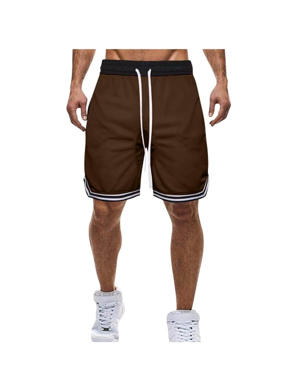 Men's Athletic Basketball Short Solid Performance Tech Loose-Fit Training Shorts with Drawstring Elastic Waist Coffee