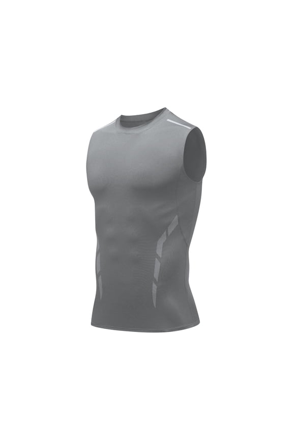 Men's Athletic Compression Shirts Sleeveless Workout Tanks Base Layer Running Basketball Casual Sports Tops Gray