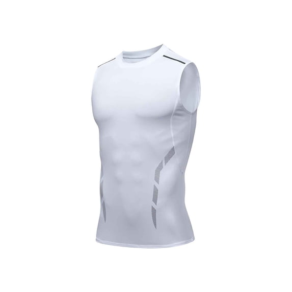 FRSASU Men's Athletic Compression Shirts Sleeveless Workout Tanks Base Layer Running Basketball Casual Sports Tops White