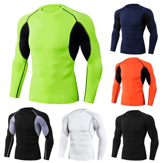FRSASU Men's Athletic Long Sleeve Compression Shirts,Quick Dry Running Workout Gym Sport Base Layer Tops White