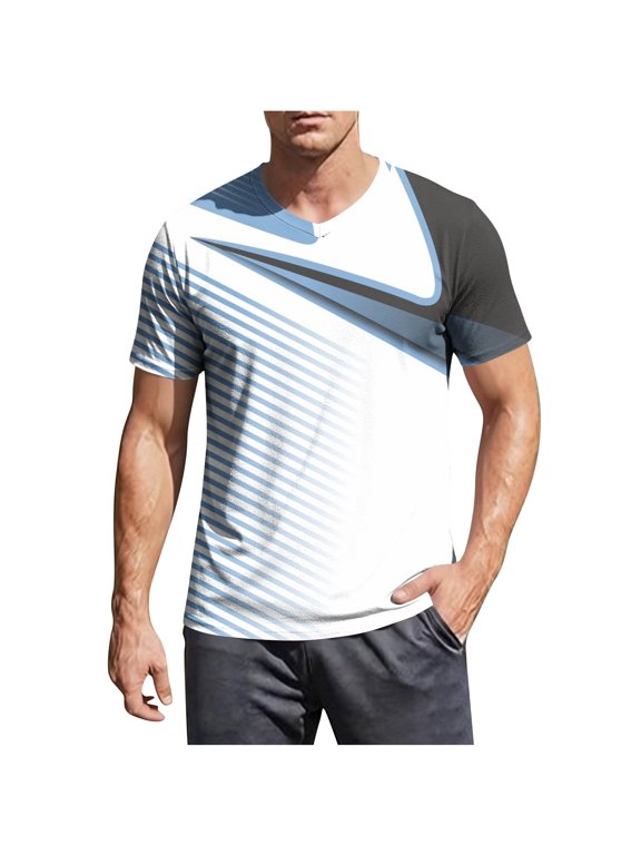 Men's Athletic Running T-Shirts Quick Dry Gym Workout Short Sleeve Lightweight Sports Tee Tops Blue-R