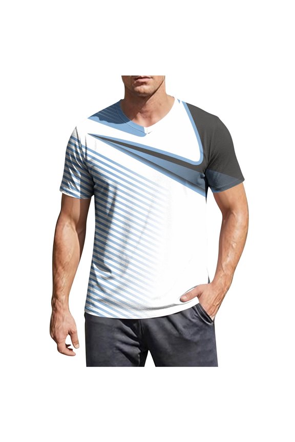 Men's Athletic Running T-Shirts Quick Dry Gym Workout Short Sleeve Lightweight Sports Tee Tops Blue-R