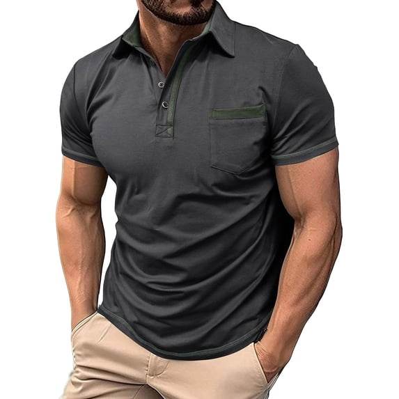 FRSASU Men's Athletic Short Sleeve Polo Shirts Casual Moisture Wicking Golf Shirts Buttons Collared Solid T Shirts with Pocket Dark Gray