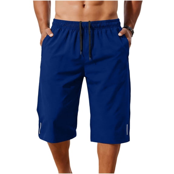 FRSASU Men's Athletic Shorts Running Capri pants Quick Dry Workout Lightweight Gym Basketball Pants with Zipper Pockets Blue