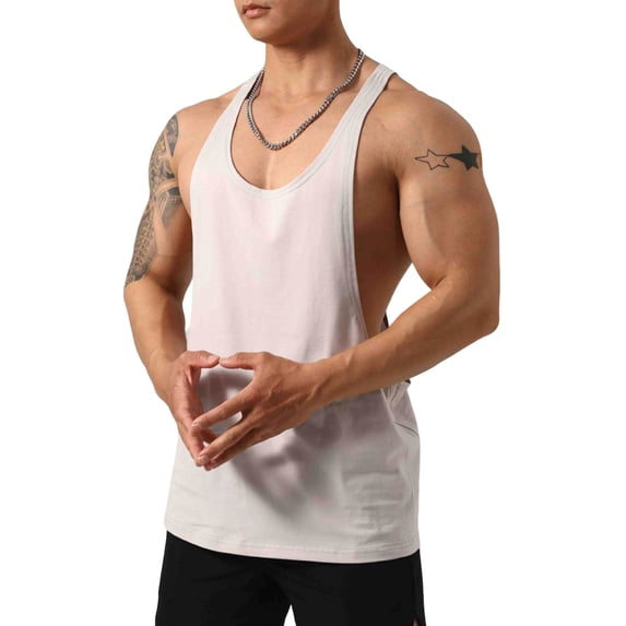 FRSASU Men's Athletic Summer Sleeveless Tee Shirts Low Cut Racerback Pullovers Workout Casual Tank Tops Gray