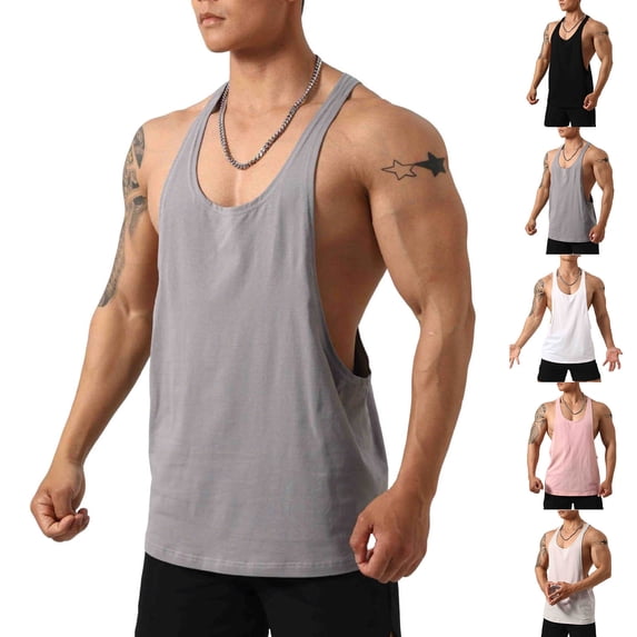 FRSASU Men's Athletic Summer Sleeveless Tee Shirts Low Cut Racerback Pullovers Workout Casual Tank Tops White