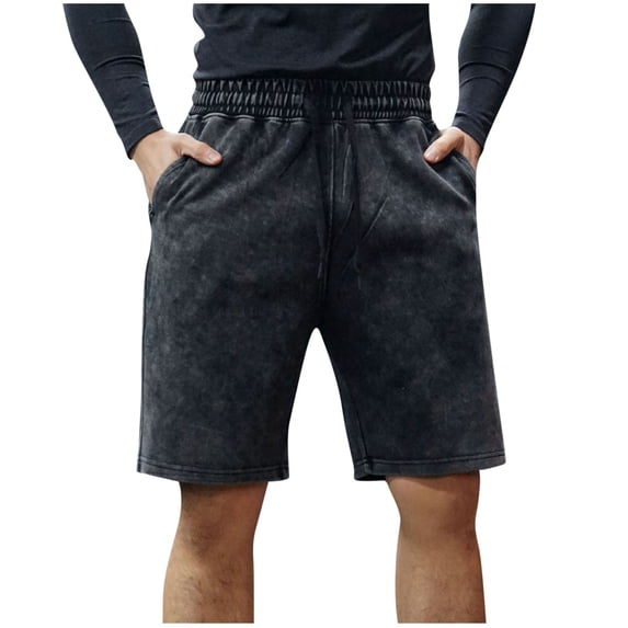 FRSASU Men's Athletic Sweat Shorts Acid Washed Cotton Elastic Waist Drawstring Gym Workout Jogger Pants with Pockets Black