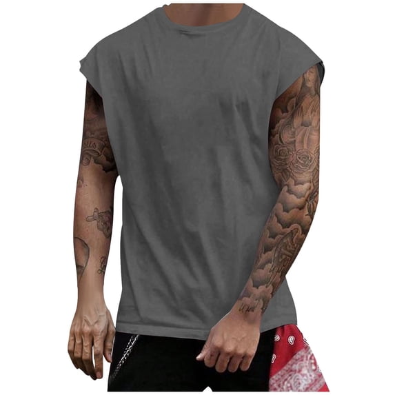 FRSASU Men's Athletic Workout Tank Top Mesh Casual Sleeveless Quick Dry Cut off Muscle Summer Cap Sleeve Tops Gray