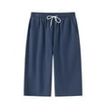 thumbnail image 1 of FRSASU Men's Baggy Capri Pants Below Knee Solid Cotton Summer Drawstring Pants with Pockets Dark Blue, 1 of 6