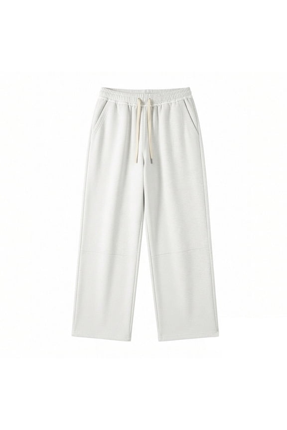 Men's Baggy Loose Fit Raw Hem Sweatpants Drawstring Waist Straight Leg Long Sports Track Pants with Pockets White