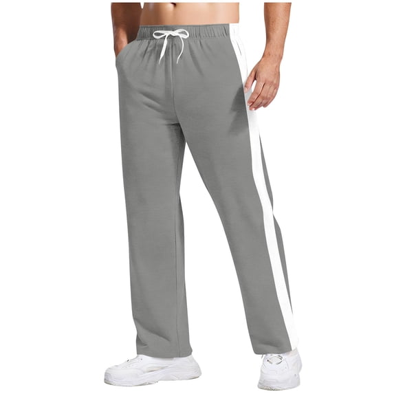 FRSASU Men's Baggy Wide Leg Sweatpants Side Striped Patchwork Drawstring Track Pants with Pockets Gray
