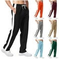 thumbnail image 1 of FRSASU Men's Baggy Wide Leg Sweatpants Side Striped Patchwork Drawstring Track Pants with Pockets Wine, 1 of 7