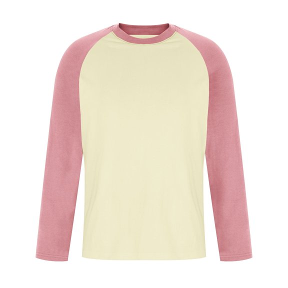 FRSASU Men's Baseball Shirt Casual Raglan Long Sleeve Crewneck Graphic T-Shirt Lightweight Vintage Tops Pink