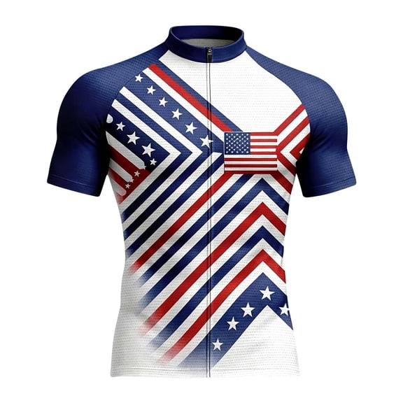 FRSASU Men's Bike Cycling T-Shirt Summer Short Sleeve Casual Full Zipper USA Flag Bicycle Sport Cyclist Tees Black-G