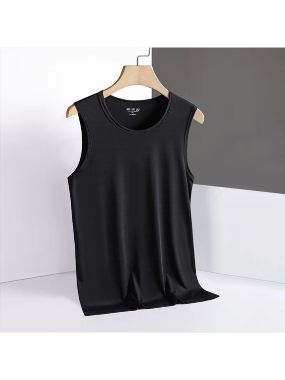Men's Bodybuilding Stringer Shirts Sleeveless Summer Quick Dry Athletic Workout Casual Solid Active Tank Tops Black