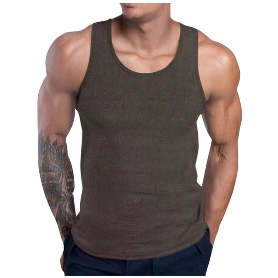 FRSASU Men's Bodybuilding Stringer Tank Tops Y-Back Gym Fitness Workout Training Running T-Shirts Athletic Quick Dry Top Army Green
